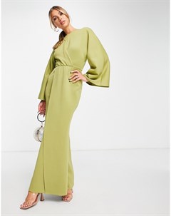 Платье макси оливково зеленого цвета с перекрученным дизайном спереди и расклешенными рукавами Asos design