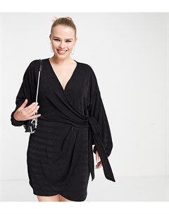 Черное облегающее платье с запахом и пышными рукавами с манжетами ASOS DESIGN Curve Asos curve