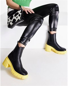 Черные ботинки челси с желтой подошвой на среднем каблуке Rio Asos design