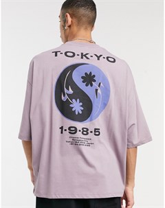 Фиолетовая выбеленная oversized футболка с принтом на спине Asos design