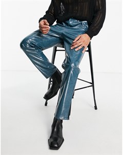 Синие брюки из искусственной кожи с разрезами по нижнему краю Asos design