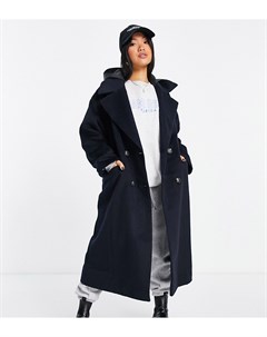 Oversized пальто темно синего цвета из комбинированных материалов с капюшоном из плащевой ткани Peti Asos design