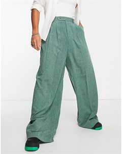 Очень широкие зеленые брюки с принтом в виде штриховки Asos design