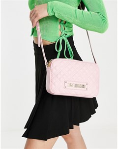 Прямоугольная стеганая сумка через плечо розового цвета Love moschino