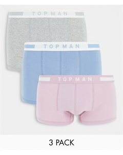 Набор из 3 боксеров брифов розового серого и голубого цвета Topman
