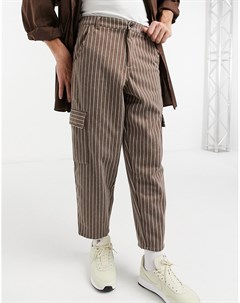 Коричневые укороченные брюки с объемными штанинами в полоску Asos design