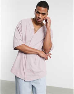 Розовая бейсбольная рубашка в стиле oversized из плотного выбеленного трикотажа Asos design