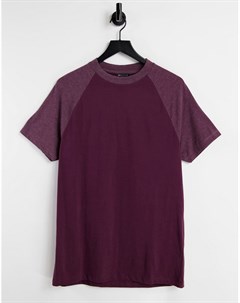 Бордовая футболка с контрастными меланжевыми рукавами реглан Asos design