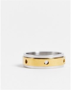 Серебристое и золотистое кольцо из нержавеющей стали с внутренней движущейся частью Asos design