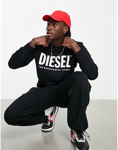 Черный свитшот с круглым вырезом и большим логотипом S Diesel
