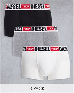 Набор из 3 боксеров брифов черного белого серого цвета с крупным логотипом на поясе Diesel