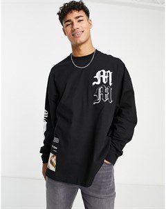 Черный oversized лонгслив с принтом Микеланджело Topman