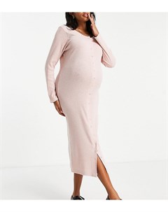 Розовое меланжевое платье миди в рубчик с кнопками спереди River island maternity