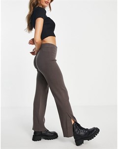 Трикотажные брюки с разрезами из переработанного материала цвета мокко Cameo Weekday