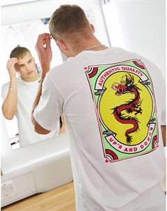 Белая oversized футболка из органического хлопка с принтом дракона на спине Selected homme