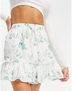 Белая мини юбка с цветочным принтом и оборками от комплекта Plus x Stacey Solomon In the style