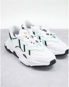 Белые кроссовки с вставками холодного зеленого цвета Ozweego Adidas originals