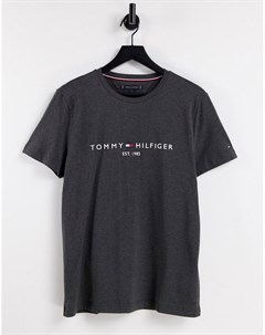 Темно серая классическая футболка с логотипом Tommy hilfiger