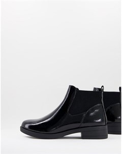 Черные лакированные ботинки челси на плоской подошве New look