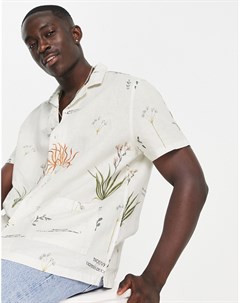 Рубашка свободного кроя из смесового льна с отложным воротником и сплошным принтом с цветами и надпи Asos design