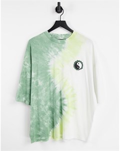 Зеленая oversized футболка с эффектом тай дай и принтом Asos design