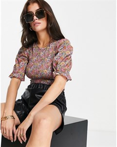 Разноцветная блузка из органического хлопка с пышными рукавами и цветочным принтом Y.a.s