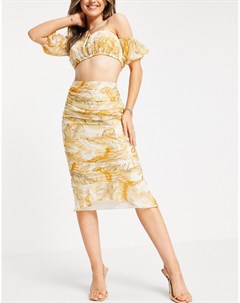 Присборенная юбка с оборками по нижнему краю и пальмовым принтом от комплекта из шифона добби Asos design