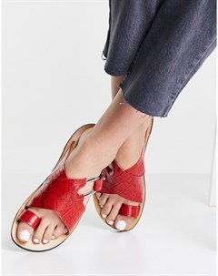 Красные кожаные сандалии с имитацией кожи крокодила и петлей для большого пальца Fleet Street Asos design