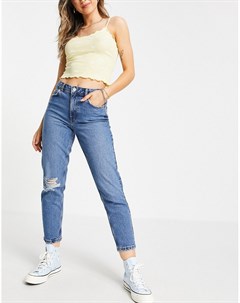 Голубые джинсы в винтажном стиле со рваной отделкой New look