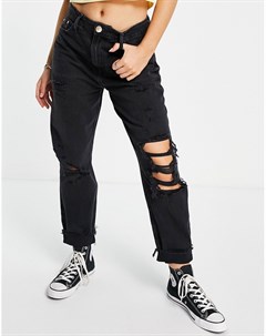 Черные джинсы в винтажном стиле со рваной отделкой на коленях Carrie River island