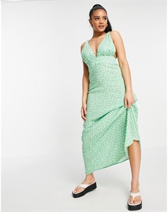 Зеленое платье макси с глубоким вырезом и цветочным принтом Asos design