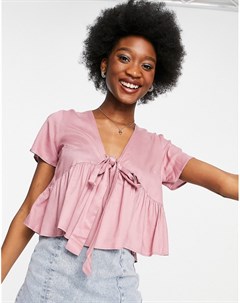 Пыльно розовая чайная блузка с короткими рукавами и завязкой спереди Asos design