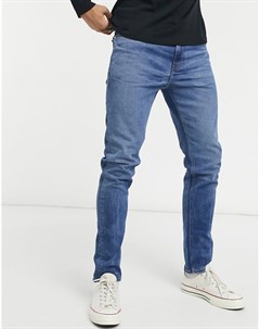 Темно синие облегающие джинсы с эффектом потертости изготовленные с уменьшенным расходом воды Asos design