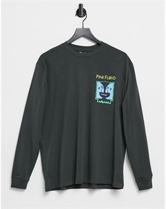 Черная свободная футболка с длинными рукавами принтом и надписью на груди Pink Floyd Asos design