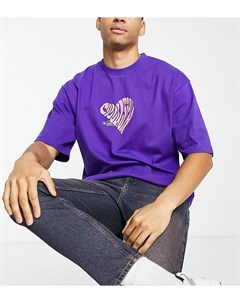 Фиолетовый oversized худи с принтом логотипа в виде сердца и эффектом кислотной стирки Collusion