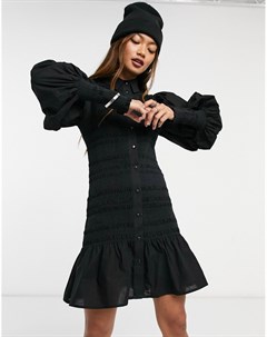 Черное присборенное платье рубашка мини Asos design