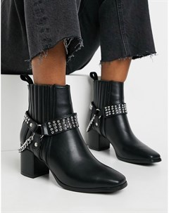 Черные ботинки с квадратным носком и ремешками Lamoda