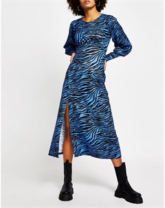 Голубое платье миди с зебровым принтом River island