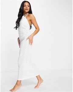 Белое пляжное платье макси из легкой трикотажной ткани с шевронным узором Asos design