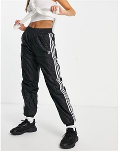 Стеганые спортивные брюки черного цвета с тремя полосками adicolour Adidas originals