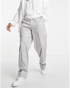 Строгие широкие брюки серого меланжевого цвета в тонкую полоску с большими отворотами Asos design
