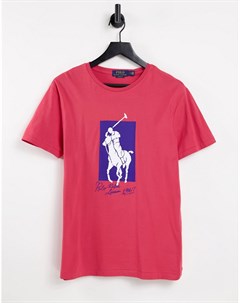 Красная футболка с крупным принтом игрока в поло Polo ralph lauren