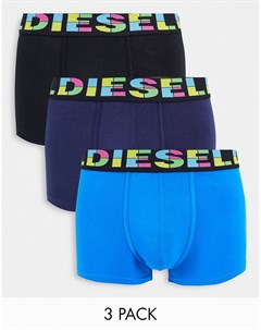 Набор из 3 боксеров брифов черного темно синего синего цвета с цветным логотипом на поясе Diesel
