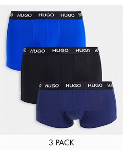 Набор из 3 боксеров брифов темно синего и голубого цвета с логотипом на поясе HUGO Hugo bodywear