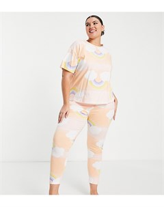 Персиковый пижамный комплект с эффектом омбре принтом радуги и облаков из футболки и леггинсов ASOS  Asos curve