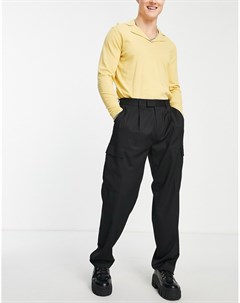 Черные строгие брюки с широкими штанинами и карманами карго Topman