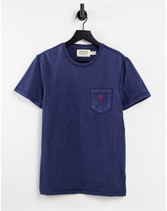 Темно синяя футболка из меланжевого полотна с карманом с логотипом Polo ralph lauren