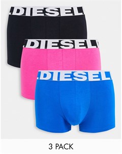 Набор из 3 боксеров брифов черного розового и голубого цвета с логотипом на широкой резинке Diesel