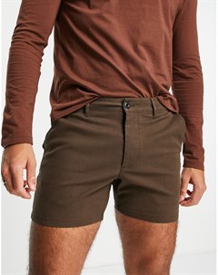 Короткие зауженные шорты чиносы темно коричневого цвета Asos design