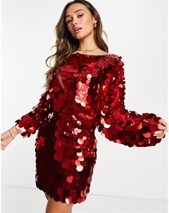 Красное свободное платье мини с крупными круглыми пайетками Asos design